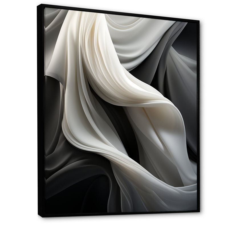 Gris, apaisant, ombres III, art mural abstrait, Cadre flottant noir, H 32 po x l 24 po x P 1 po