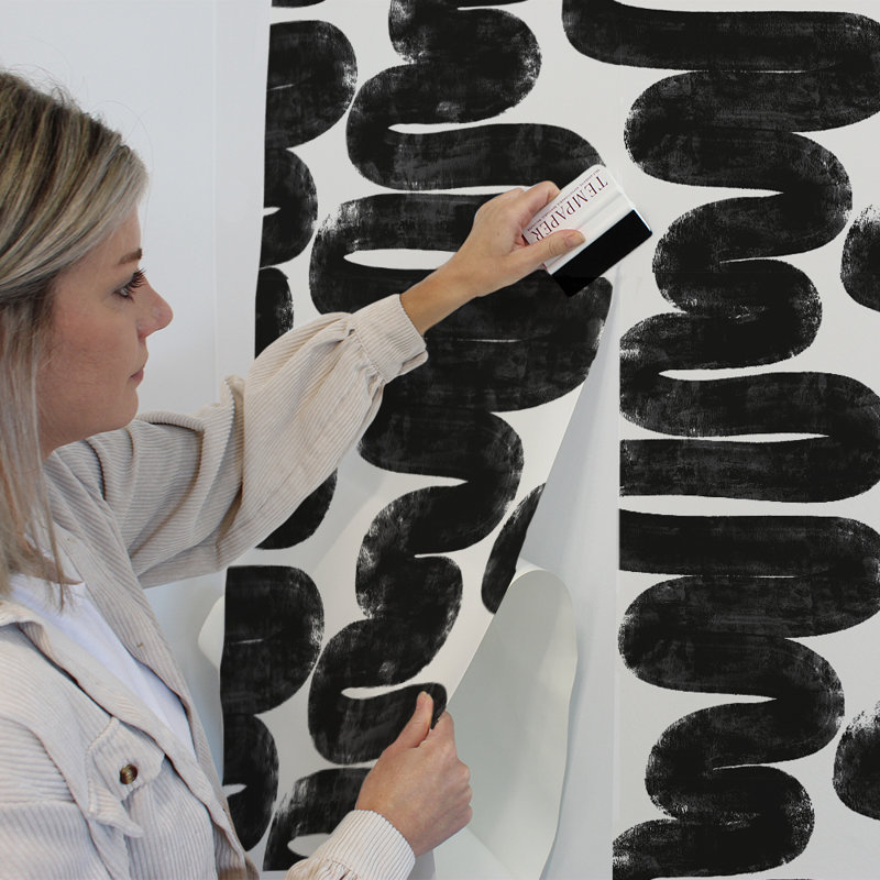 Abstract Vinyl Peel & Stick Wallpaper Roll by Bobby Berk, Black/White, 16.5" L x 20.5" W