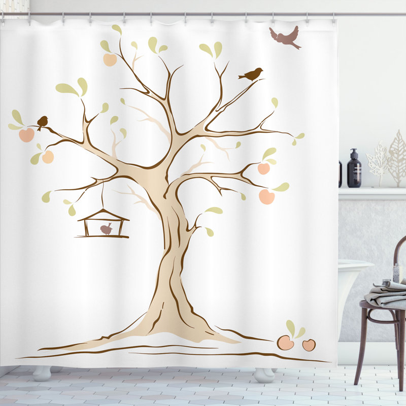 Ensemble de rideau de douche arbre de vie et crochets, H 69 po x l 105 po
