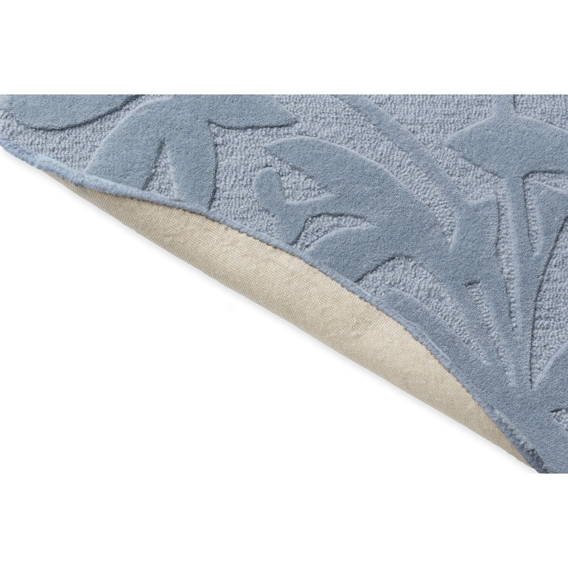Round Blue Floral Hand-Tufted Wool Area Rug