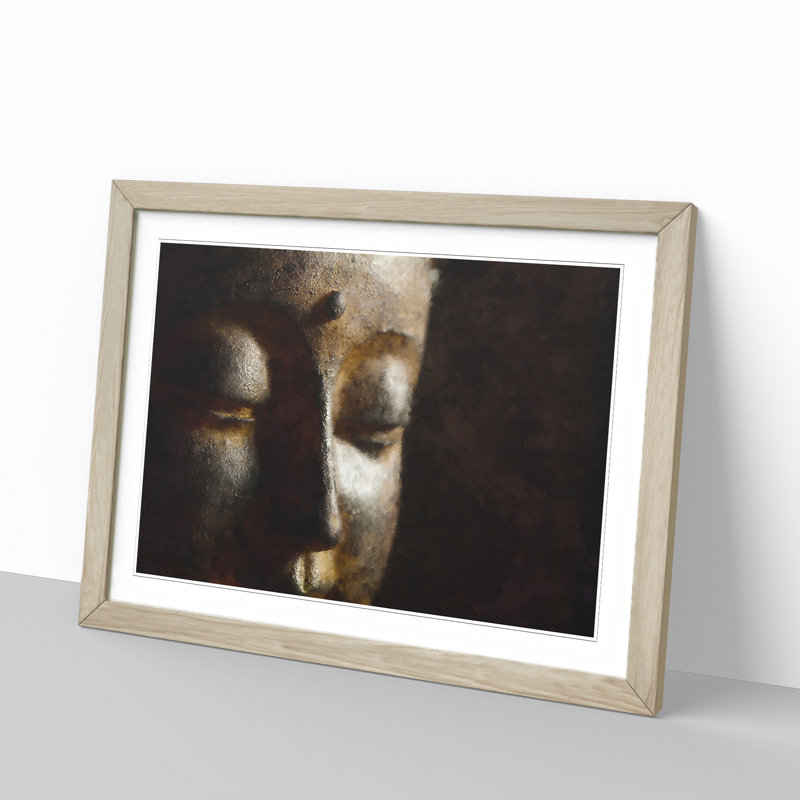 Golden Buddha Statue - Picture Frame Graphic Art Print, Oak Framed, 45cm H x 63cm W x 2cm D