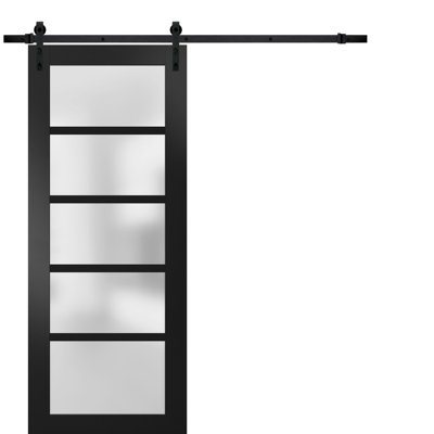 Porte de grange robuste Quadro 4002 Noir mat, rail de 2 m (6,6 pi), quincaillerie lourde, pour portes intérieures à panneaux pleins - 91,4 cm x 203,2 cm (36 po x 80 po) - Rail noir