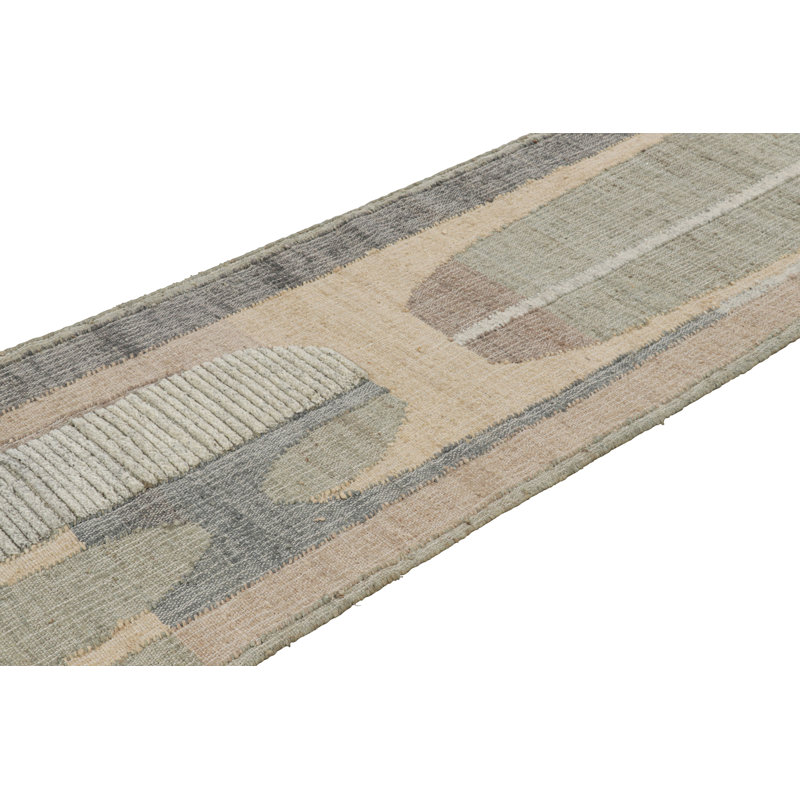 Rug & Kilim’S Flatweave Rug In Beige With Brown, Gray & Green Geometric Patterns, Runner 3' x 10'