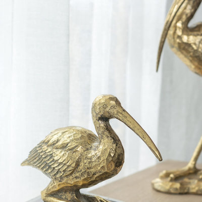 10.4" Gold Crane Figurine, Elegant Kneeling Bird Statue with Textured Finish, Decorative Sculpture for Desk, Mantel & Bookshelf