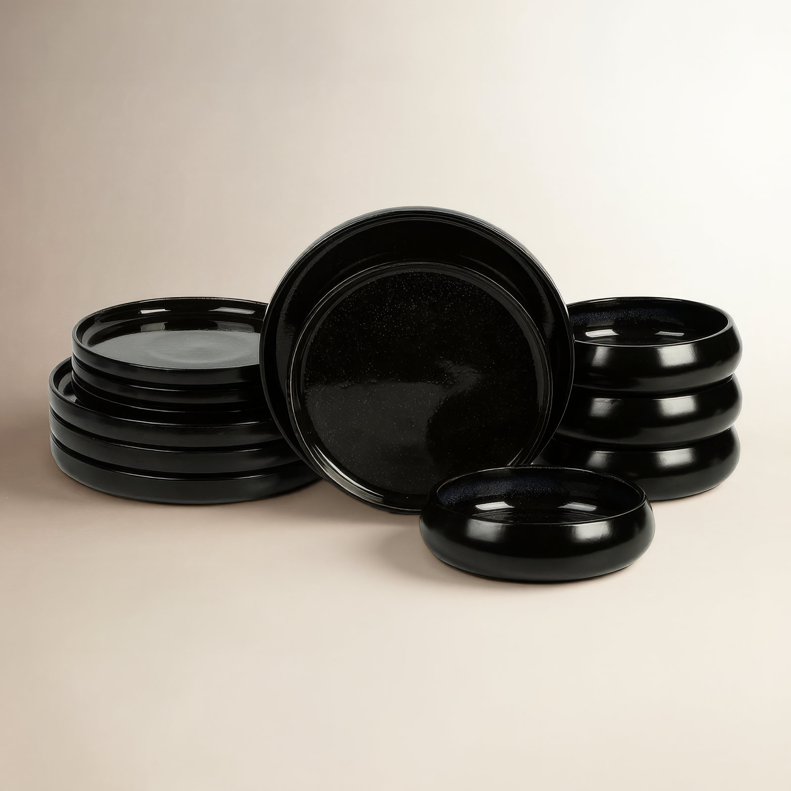Lagoon Stoneware Dinnerware Set, Black