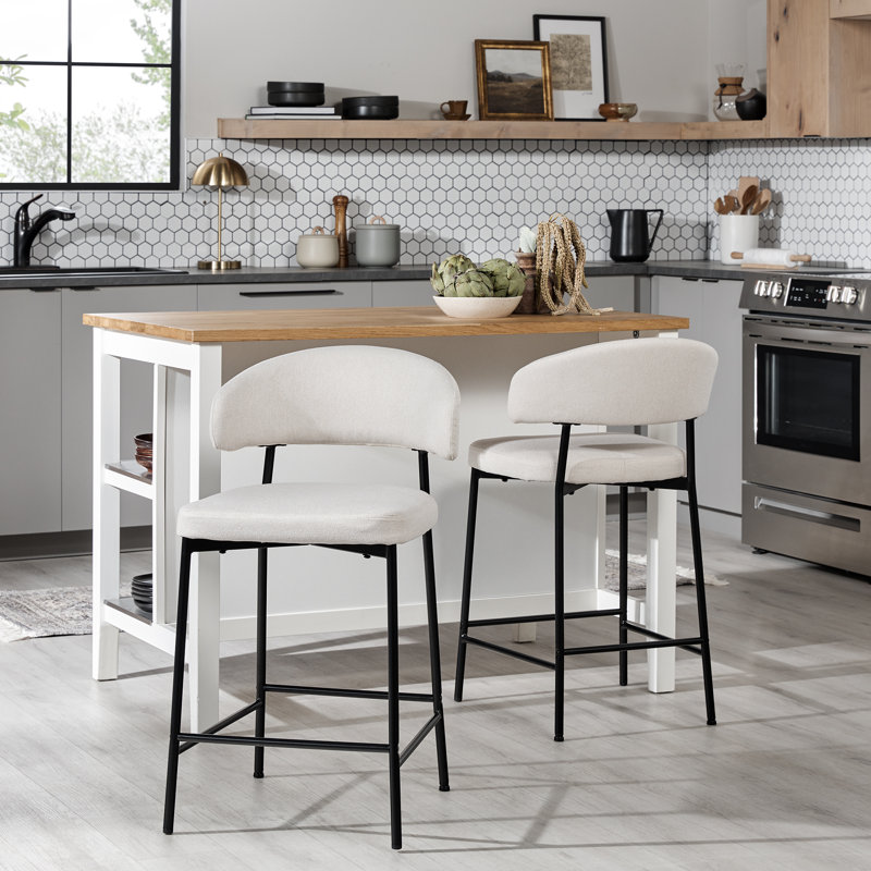 Jerwin 24.38'' Upholstered Counter Stool, Ivory