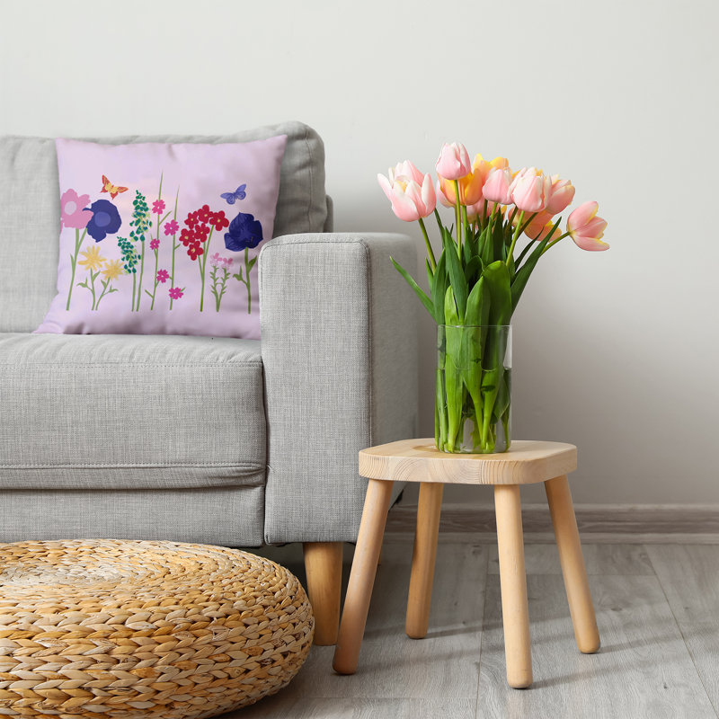 Coussin floral réversible Flower Power, H 26 po x l 26 po, Motif floral rose clair