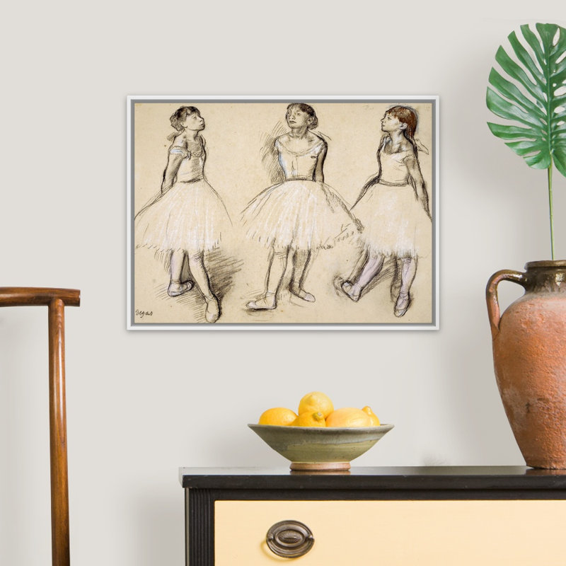 Trois études d'un danseur en quatrième position - reproduction sur toile, Cadre flottant blanc, H 20 po x l 26 po x P 1,75 po