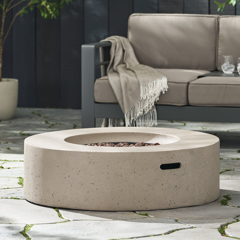 Table de foyer ronde 39 po MGO - 50 000 BTU, béton léger, propane, Beige