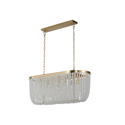 6-Light Gold Oval Chandelier With Clear Beaded hanging Crystals
