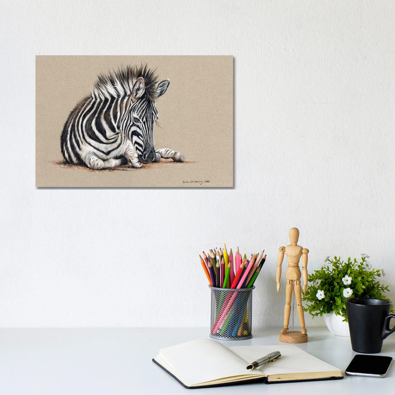 Zebra Drawing by Sarah Stribbling - Gallery-Wrapped Canvas Giclée on Canvas, 20.32 cm H x 30.48 cm W, Canvas