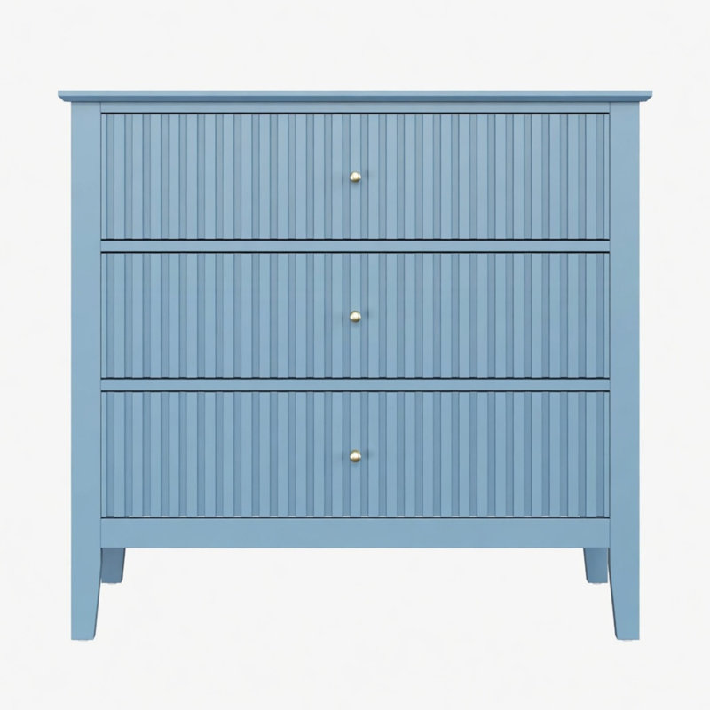 Commode 3 tiroirs 32 "avec façades cannelées, Light Blue