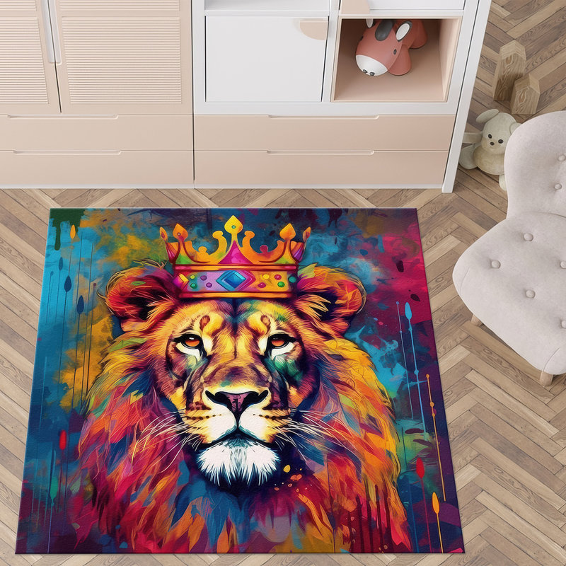 Floral Symphony Non-Woven Soft Printed Rug Featuring Exquisite Artistry in a Bold and Bright Color Palette, Square 2'4"