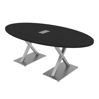 Table de conférence ovale avec base en X et bloc d'alimentation
