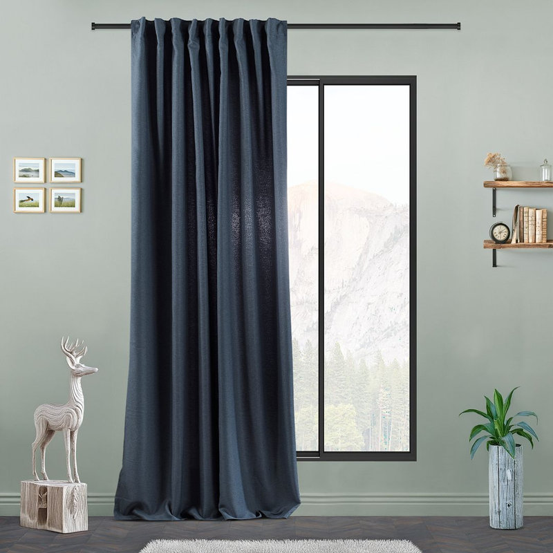 Extra Long & Extra Wide Faux Linen Decorative Curtain Single Panel, 140cm Width x 295cm Drop, Blue