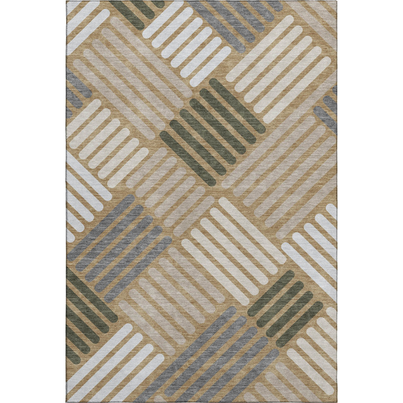 Premium Machine Washable Mayfield AMF2339 Geometric Rug, Gold, 8' x 10'