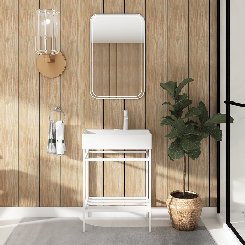 Ensemble de meuble-lavabo autoportant 24 po avec lavabo en céramique 24 po, Blanc / Blanc, Blanc