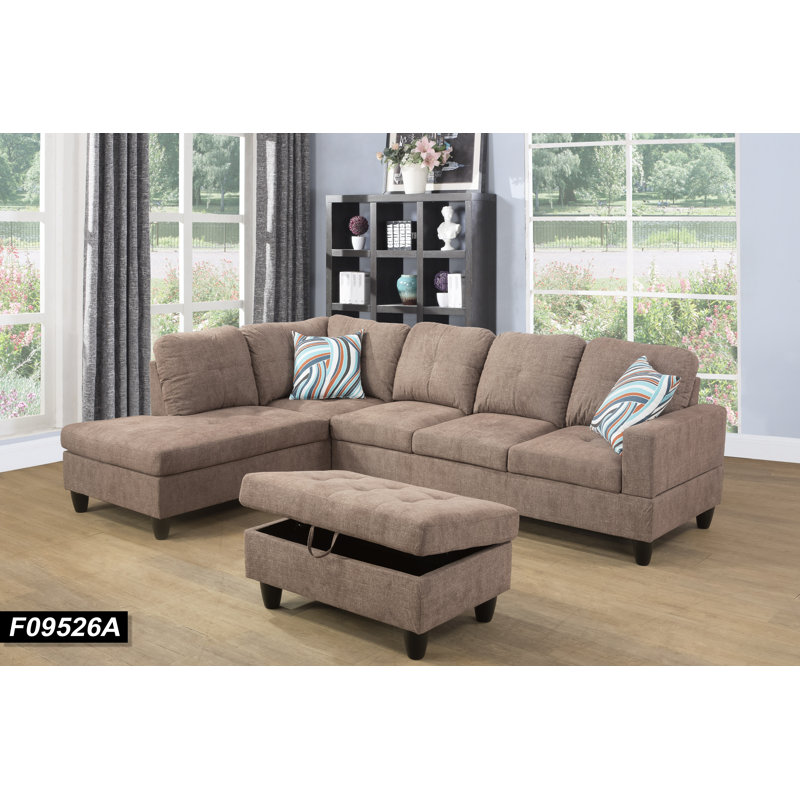 Gennep Upholstered L-Shaped Sectional, Sky Green Linen Blend, Left Hand Facing