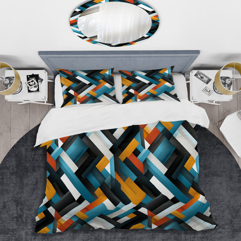 Ensemble de housse de couette en microfibre bleu / noir, Housse de couette pour très grand lit et 2 très