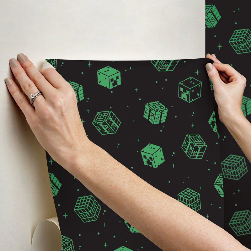 Minecraft Blocks Peel and Stick Wallpaper, Black