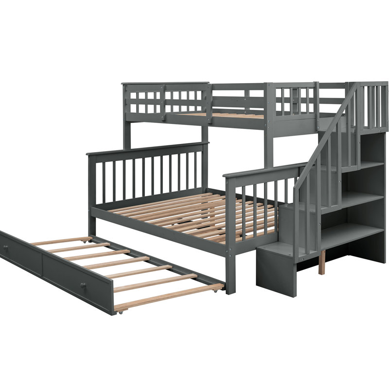 Gray Twinfull Bunk Bed With Twin Trundle And Thoughtful Storage Configuration Trundle, Intuitive Design, Gray