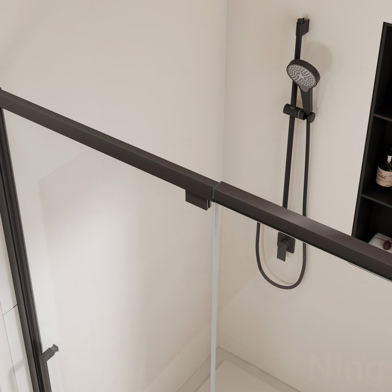 Porte de douche évolutive à cadre réglable avec verre trempé transparent de 1/4 po (6 mm), film de sécurité transparent pour verre, alliage d'aluminium