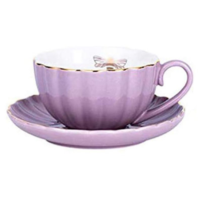 9oz Porcelain Tea Cup and Saucer Set, Luxury Gold Bee Design Inside the Cup, Elegant Coffee Mug