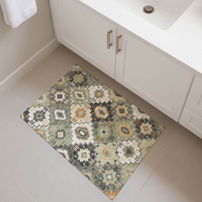 Premium Machine Washable Mayfield  Ethnic Rug, 1'8" x 2'6", Fern