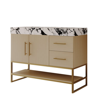 Meuble-lavabo autoportant moderne 36 po avec lavabo en céramique sans couture et plateau en pierre frittée