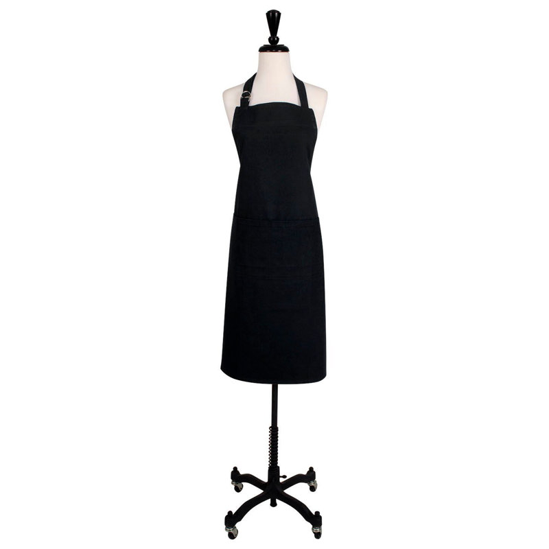 Solid Bib Apron, Black, D-Ring Neck Tie