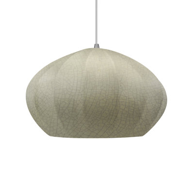 Radiance - Luminaire suspendu ovale cannelé 1 lumière - Vert céladon craquelé - Nickel brossé - DEL dédiée - Cordon blanc