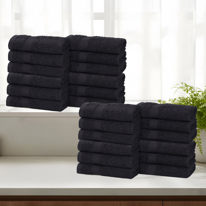 Ensemble de serviettes de bain en coton léger à séchage rapide, Gant de toilette - paquet de 24, Noir