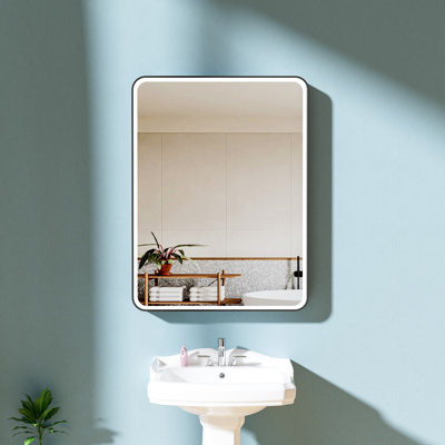 30" H Black Framed Dimmable LED Bathroom Vanity Mirror Anti-Fog Wall Mount