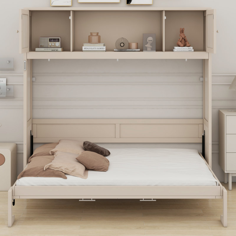 Murphy Bed With Storage Cabinets, Beige