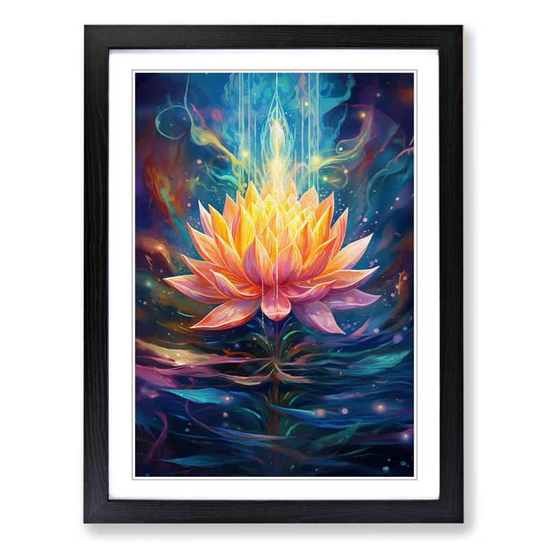 XYZ-FRM-V1223-4334 Lotus Flower Futurism No.2 - Single Picture Frame Print on Wood, Black, 34cm H x 25cm W x 2cm D
