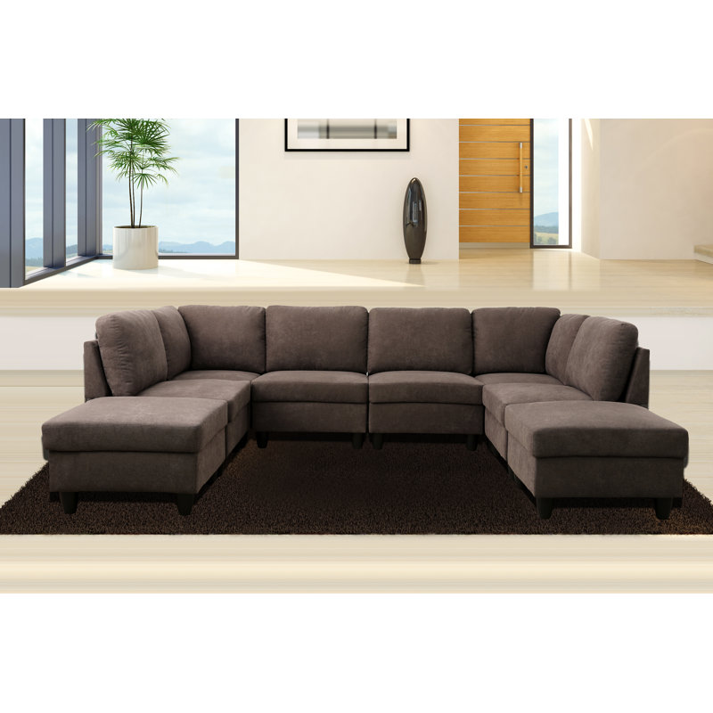 Canapé modulaire réversible avec repose-pieds 8 pièces Airica, Mélange de polyester brun
