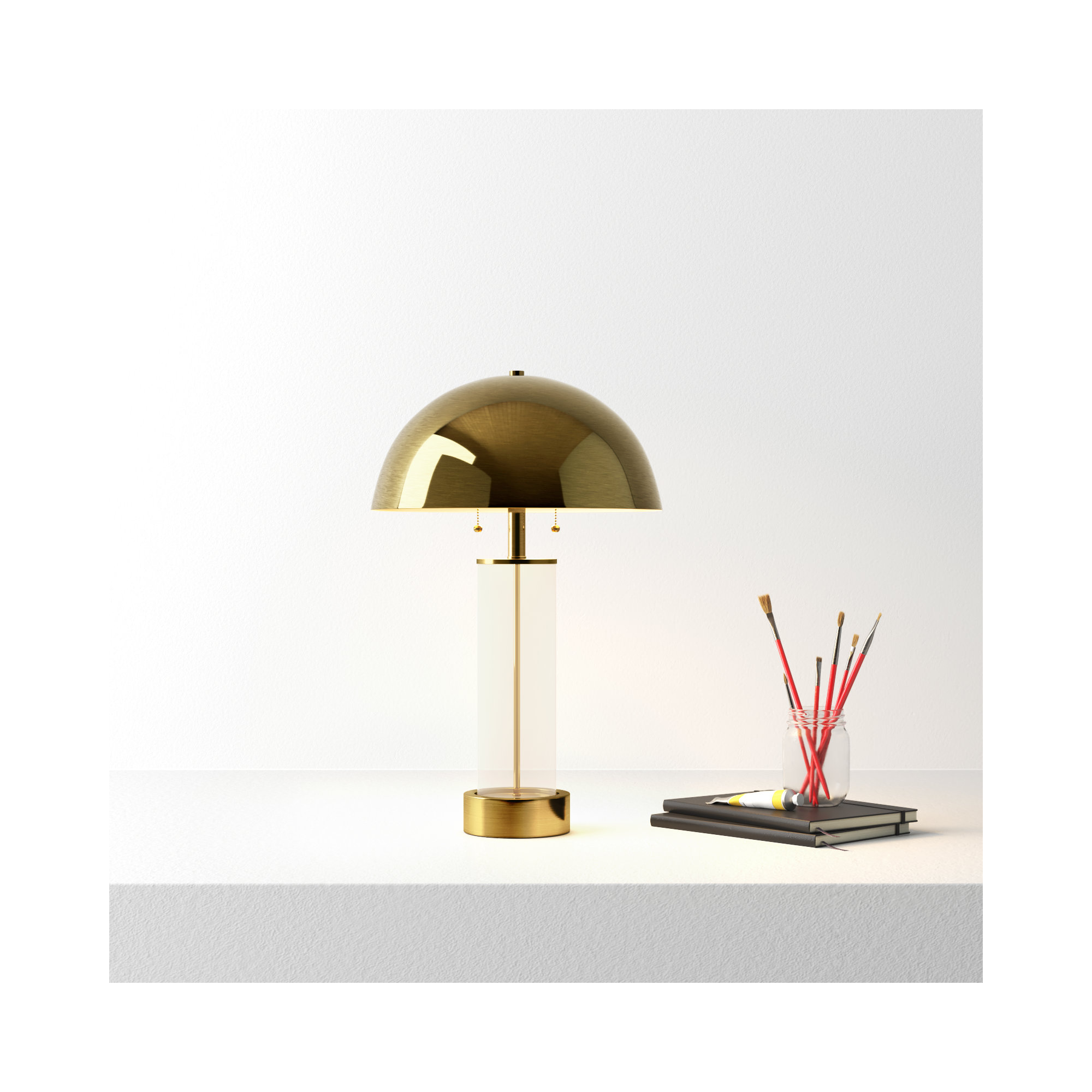 Anlow Desk Lamp, Antique Brass & Clear Glass, Antique Brass Metal