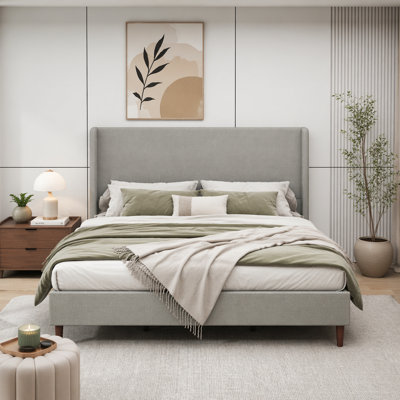 Chenille Cloth High Headboard Platform Bed