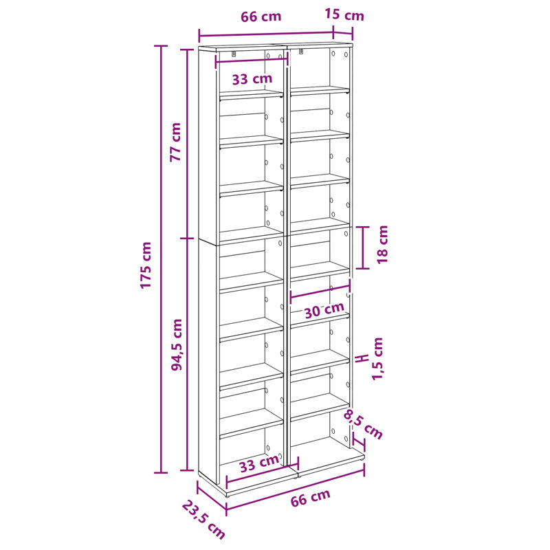 175 cm H Media Shelves