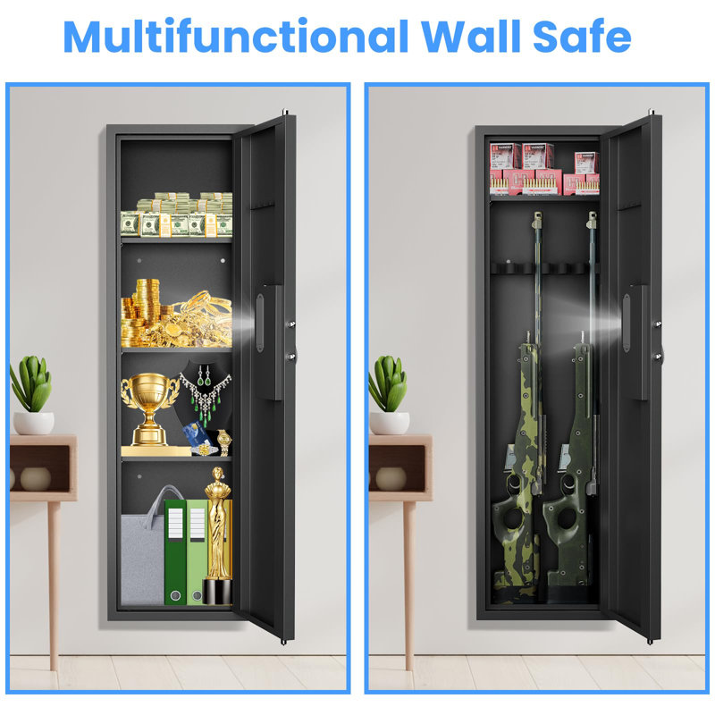 Wall Gun Safe, Digital Wall Safe Between The Studs With Dual Alarm & Mute Mode, Hidden Wall Gun Safe For Pistols With Adjustable Shelves