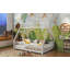 Lit double pleine grandeur à plancher bas avec lumière, clôture et toit pour enfants, blanc-839809091-839809100