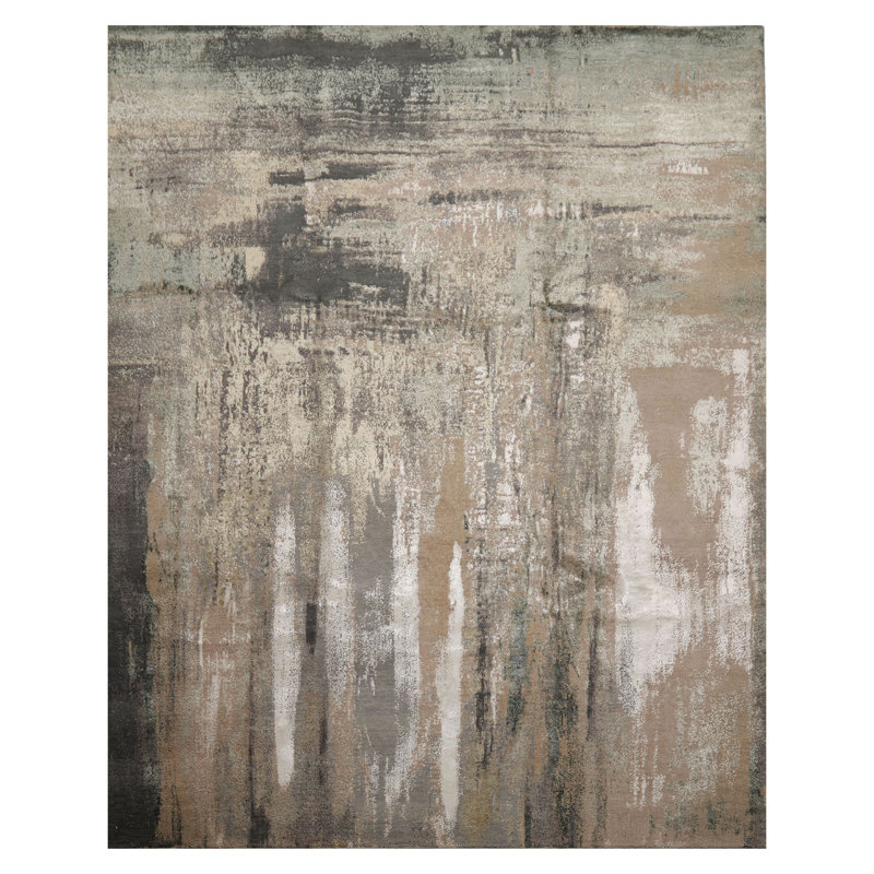 Tapis beige en laine noué à la main 8 x 8 po