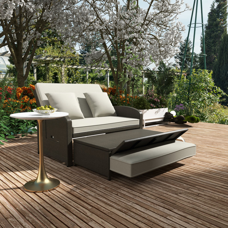 Double Chaise Lounge With Adjustable Back And Cushions, Gray