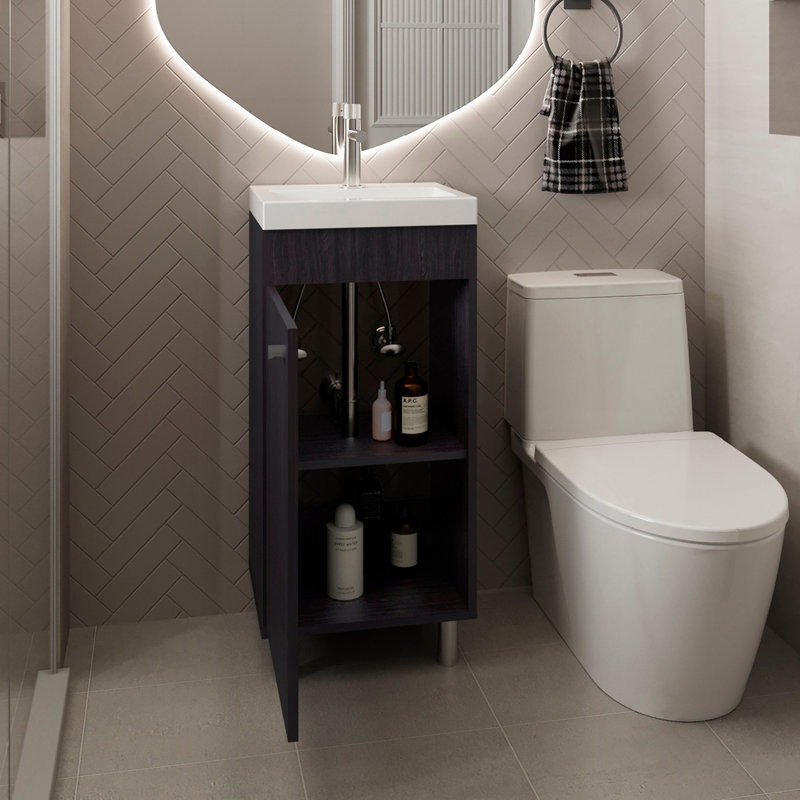 Meuble-lavabo autoportant avec une porte, deux tablettes, une base de lavabo, noir, Noir
