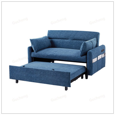 55.1inch Pull Out Sleep Sofa Bed with Adjustable Backrest, Storage Pockets, Soft Pillows, and USB Ports for Versatile Use in Living Rooms, Bedrooms, and Offices