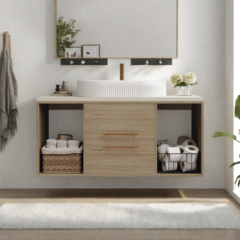 Meuble-lavabo mural moderne 38,2 avec meuble-lavabo ovale flottant en céramique