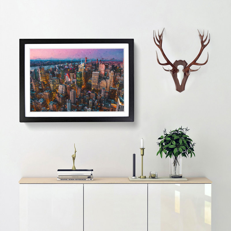 New York View in Abstract - Picture Frame Graphic Art Print, 62cm H x 87cm W x 2cm D, Black Framed
