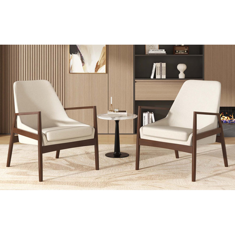 Ensemble de 2 chaises d'appoint, fauteuil Mid-Century moderne avec structure en bois massif, fauteuil de lecture à dossier haut