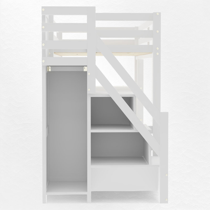Lit mezzanine avec garde-robe intégré et tablettes, Simple