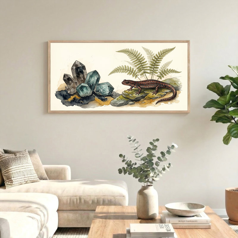Ensemble de 1 tableau sur toile représentant un lézard de cristal, L 58 po x H 28 po, Naturel